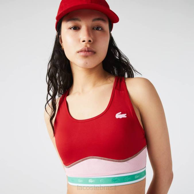 Lacoste mulheres sutiã esportivo com costas esportivas vermelho/rosa/verde P2PX2584 roupas