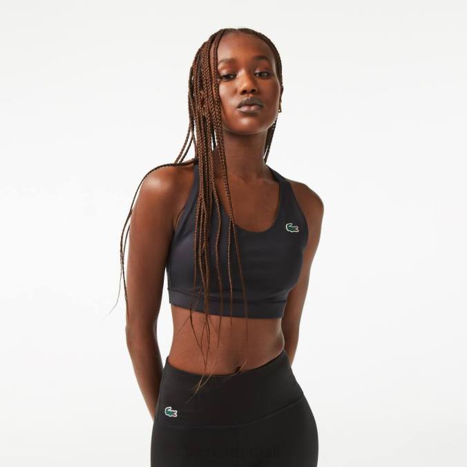 Lacoste mulheres sutiã esportivo esportivo com alça cruzada preto P2PX2449 roupas
