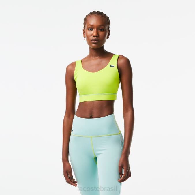 Lacoste mulheres sutiã esportivo esportivo de poliéster reciclado ultra-seco amarelo verde P2PX2454 roupas