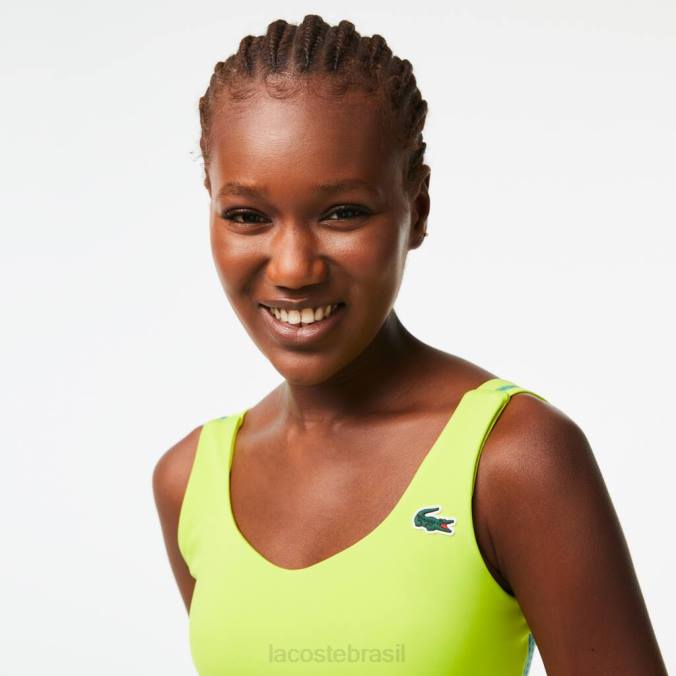 Lacoste mulheres sutiã esportivo esportivo de poliéster reciclado ultra-seco amarelo verde P2PX2454 roupas