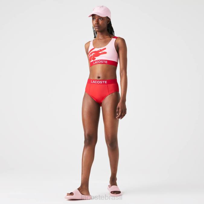 Lacoste mulheres estampa de biquíni vermelho azul P2PX2662 roupas