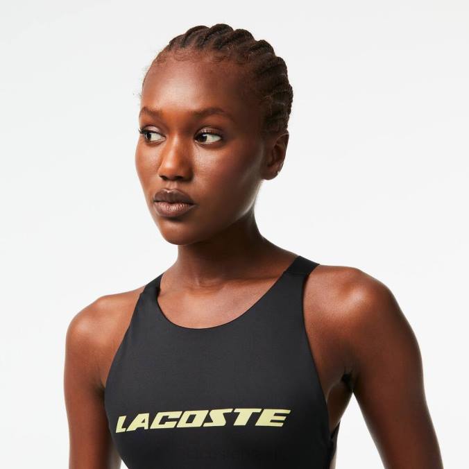 Lacoste mulheres maiô de poliéster reciclado de uma peça preto P2PX2459 roupas