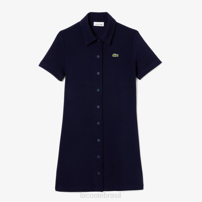 Lacoste mulheres vestido polo com botões em algodão orgânico azul-marinho P2PX2379 roupas