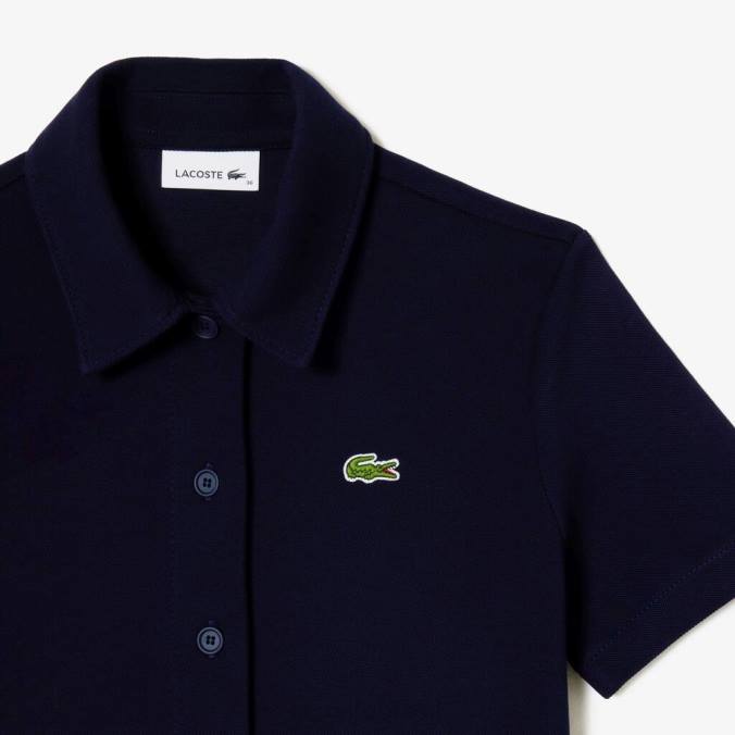 Lacoste mulheres vestido polo com botões em algodão orgânico azul-marinho P2PX2379 roupas
