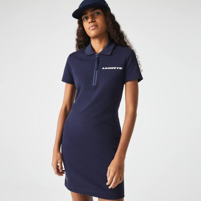 Lacoste mulheres vestido polo em jersey de algodão de marca azul-marinho P2PX2517 roupas