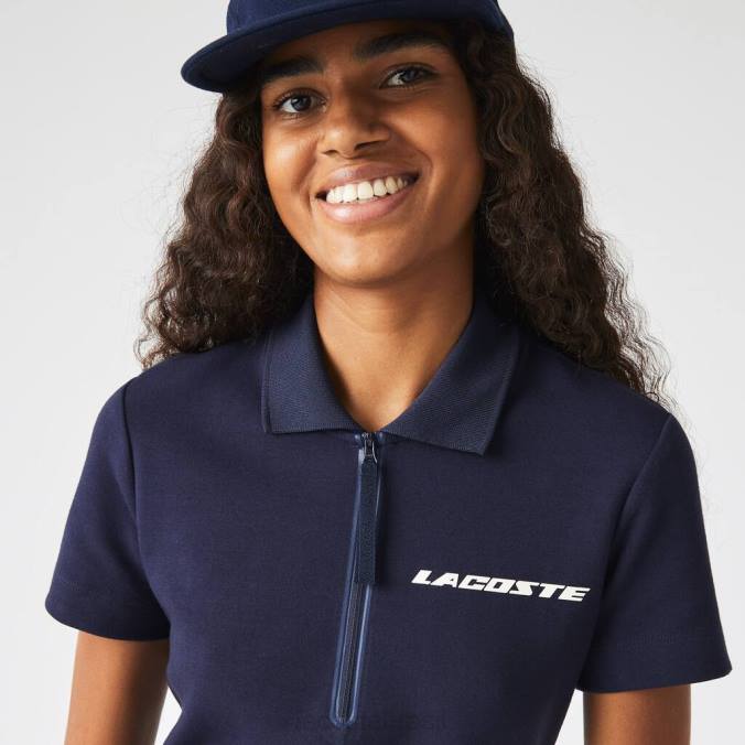 Lacoste mulheres vestido polo em jersey de algodão de marca azul-marinho P2PX2517 roupas