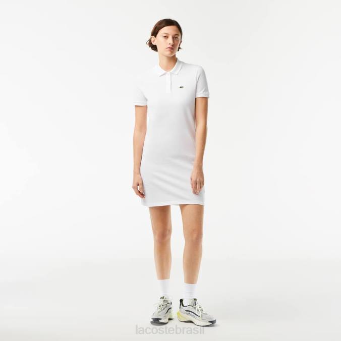 Lacoste mulheres vestido polo em malha piquê branco P2PX2360 roupas
