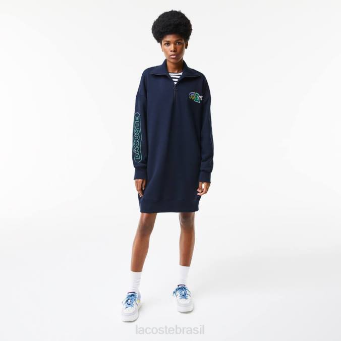 Lacoste mulheres vestido polo oversized com zíper e gola azul-marinho P2PX2492 roupas