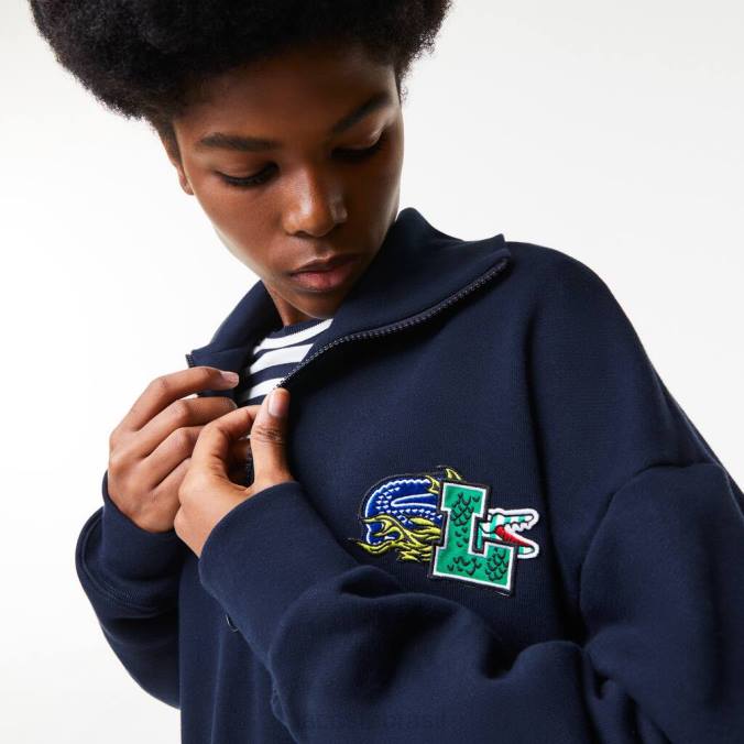 Lacoste mulheres vestido polo oversized com zíper e gola azul-marinho P2PX2492 roupas