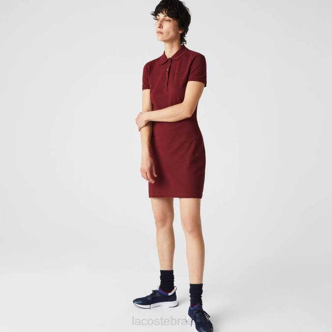 Lacoste mulheres vestido polo piquê de algodão stretch Bordéus P2PX2513 roupas