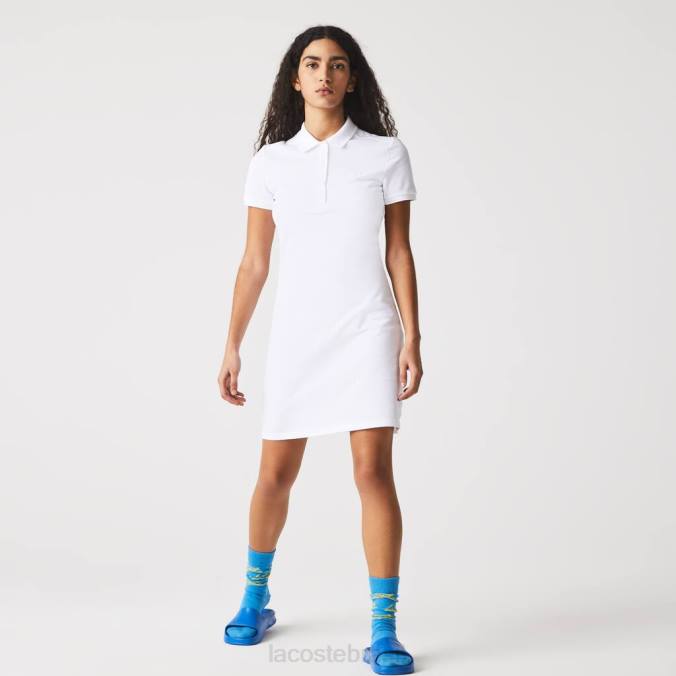 Lacoste mulheres vestido polo piquê de algodão stretch branco P2PX2369 roupas