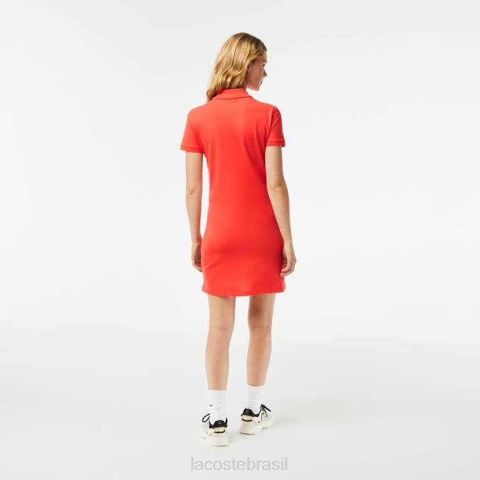 Lacoste mulheres vestido polo piquê de algodão stretch laranja P2PX2377 roupas