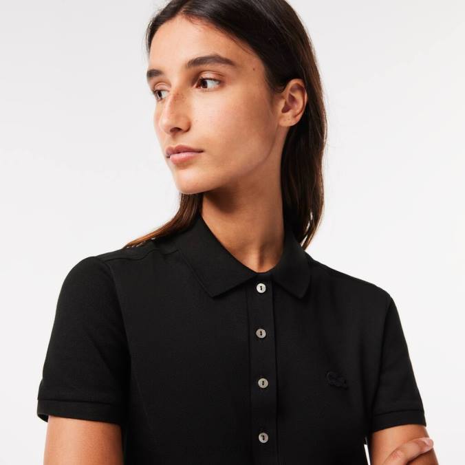 Lacoste mulheres vestido polo piquê de algodão stretch preto P2PX2370 roupas