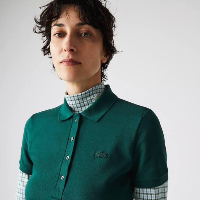 Lacoste mulheres vestido polo piquê de algodão stretch verde P2PX2467 roupas