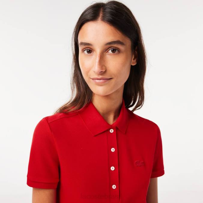 Lacoste mulheres vestido polo piquê de algodão stretch vermelho P2PX2472 roupas