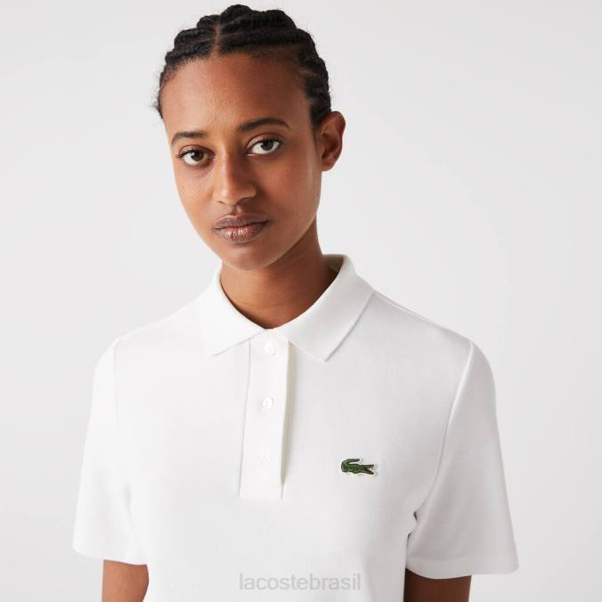 Lacoste mulheres vestido polo piquê manga trompete branco P2PX2512 roupas