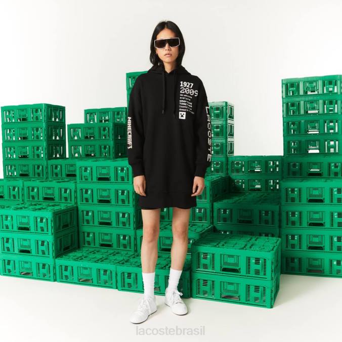 Lacoste mulheres vestido com capuz de lã orgânica live x minecraft preto P2PX2522 roupas