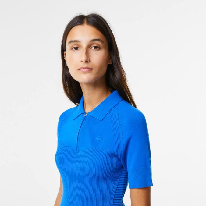 Lacoste mulheres vestido com detalhes em malha e zíper frontal azul P2PX2482 roupas