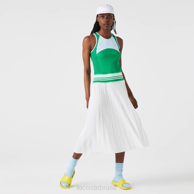 Lacoste mulheres vestido regata colorblock plissado azul/verde/branco P2PX2497 roupas