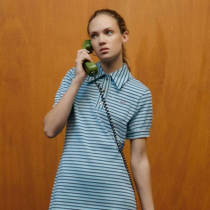 Lacoste x Goop mulheres vestido jacquard listrado azul/azul marinho/branco P2PX2672 roupas