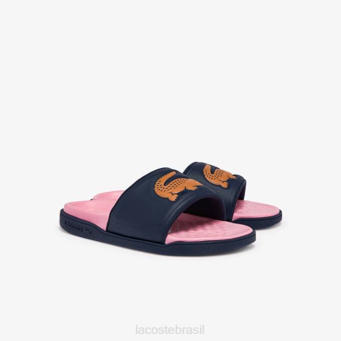 Lacoste mulheres chinelo sintético croco dualiste marinho e laranja P2PX2736 sapato