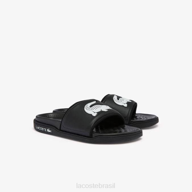 Lacoste mulheres slides com alça de logotipo sintético croco dualiste Preto branco P2PX2699 sapato