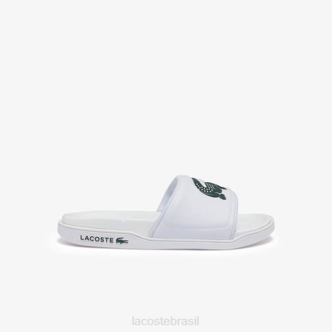 Lacoste mulheres slides com alça de logotipo sintético croco dualiste branco e verde escuro P2PX2700 sapato