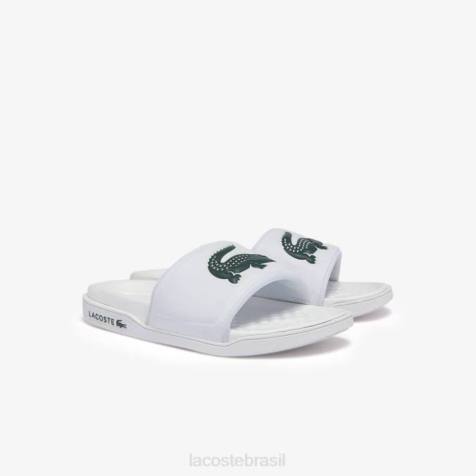 Lacoste mulheres slides com alça de logotipo sintético croco dualiste branco e verde escuro P2PX2700 sapato