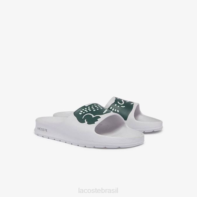 Lacoste mulheres slides com estampa sintética croco 2.0 branco e verde escuro P2PX2697 sapato
