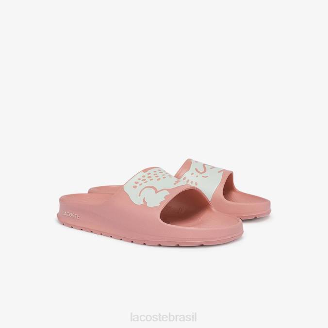 Lacoste mulheres slides com estampa sintética croco 2.0 rosa claro e branco P2PX2696 sapato