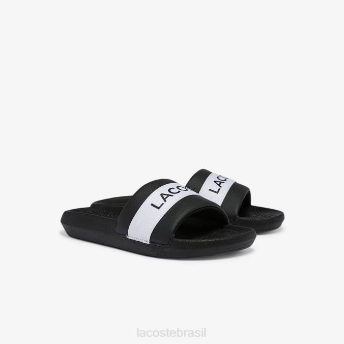 Lacoste mulheres slides croco sintéticos e têxteis Preto branco P2PX2709 sapato