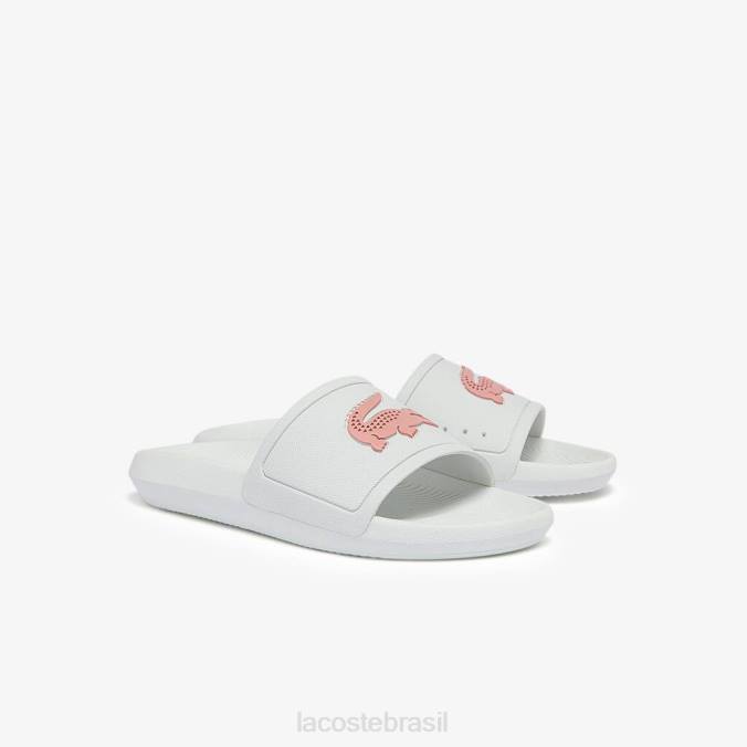 Lacoste mulheres slides sintéticos hidrorrepelentes croco branco e rosa claro P2PX2702 sapato