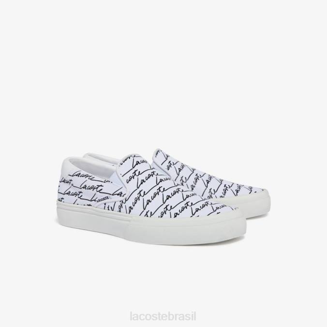 Lacoste mulheres jump serve slip on impresso em tela branco e off-white P2PX2707 sapato