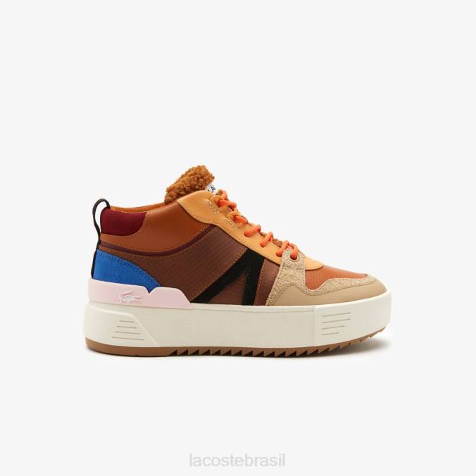 Lacoste mulheres l002 sapatos ao ar livre de couro médio de inverno marrom/rosa P2PX2738 sapato