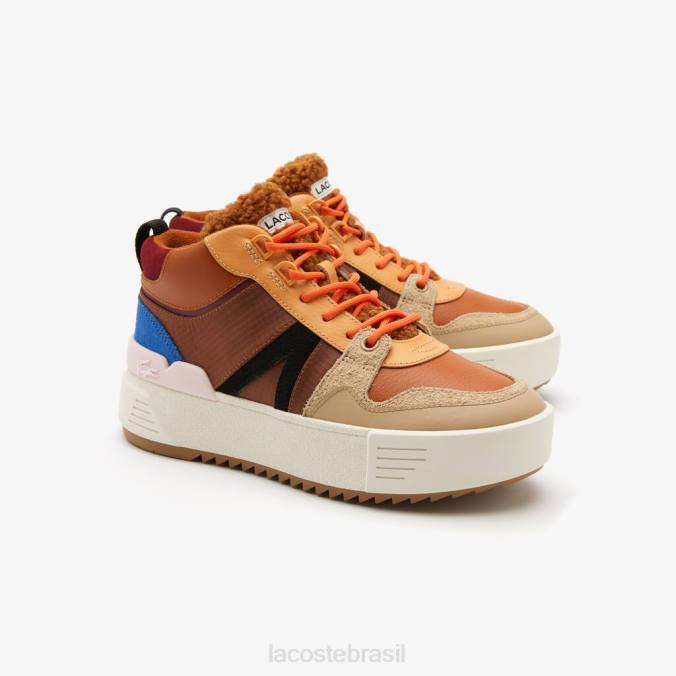 Lacoste mulheres l002 sapatos ao ar livre de couro médio de inverno marrom/rosa P2PX2738 sapato