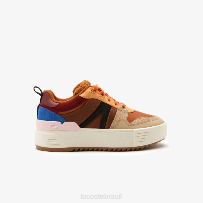 Lacoste mulheres l002 sapatos de couro de inverno para atividades ao ar livre marrom/rosa P2PX2729 sapato