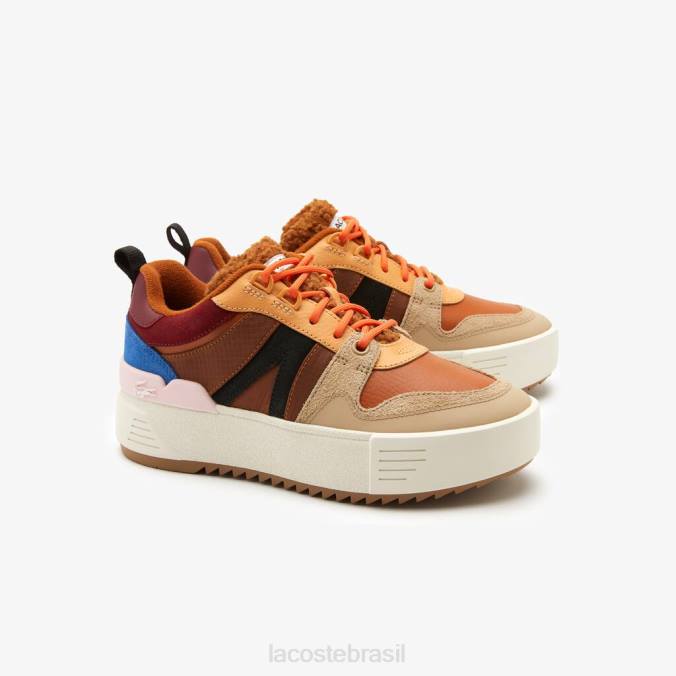 Lacoste mulheres l002 sapatos de couro de inverno para atividades ao ar livre marrom/rosa P2PX2729 sapato