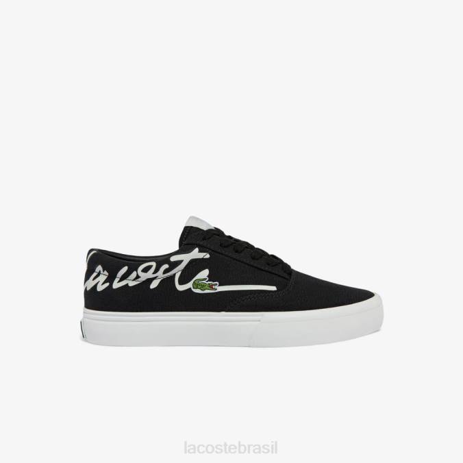 Lacoste mulheres jump serve tênis de lona com renda preto e branco P2PX2716 sapato