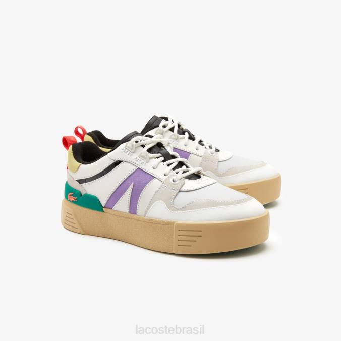Lacoste mulheres l002 tênis pop de couro e camurça Branco Verde P2PX2741 sapato