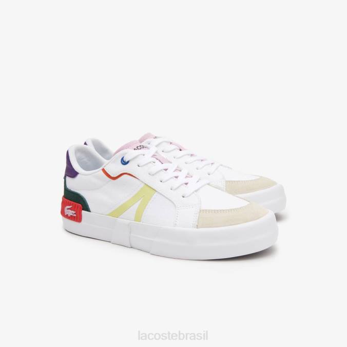 Lacoste mulheres l004 tênis colorido pop em tecido off white e rosa P2PX2730 sapato