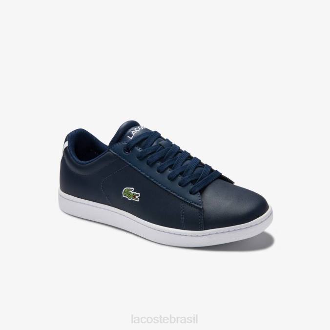 Lacoste mulheres tênis carnaby evo de couro com forro de malha azul-marinho P2PX2718 sapato