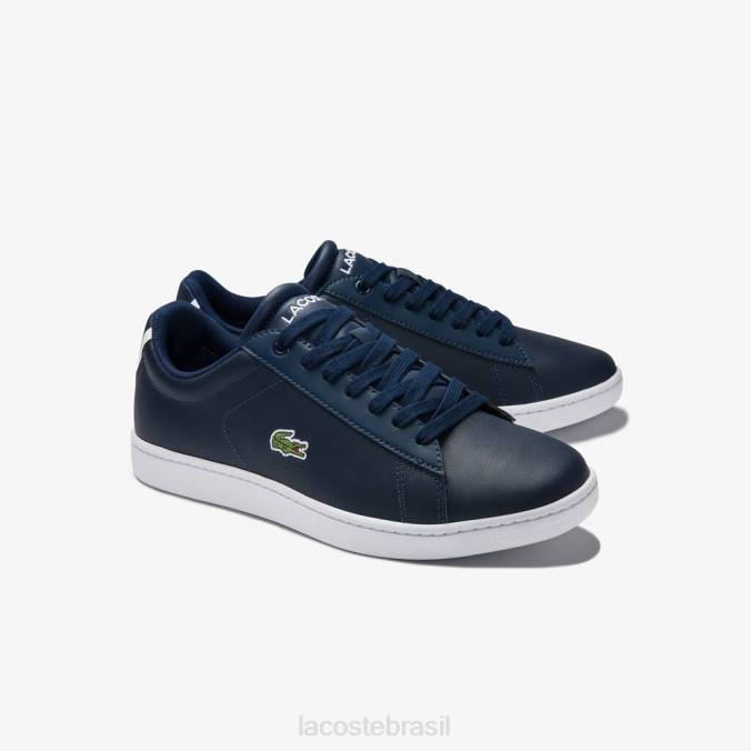 Lacoste mulheres tênis carnaby evo de couro com forro de malha azul-marinho P2PX2718 sapato