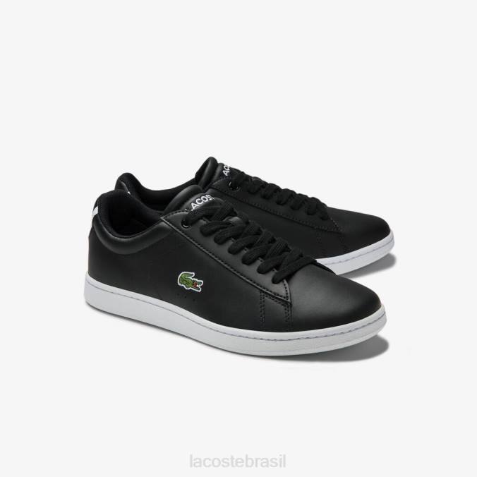 Lacoste mulheres tênis carnaby evo de couro com forro de malha preto P2PX2717 sapato