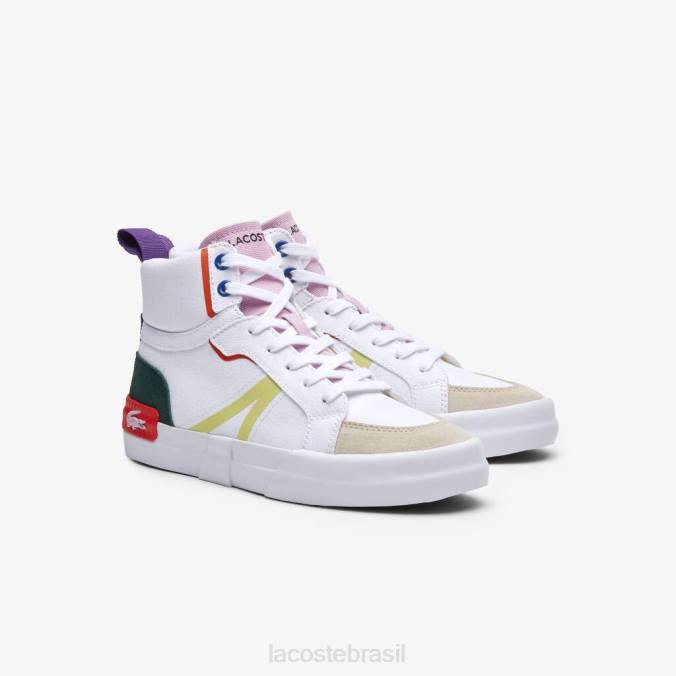 Lacoste mulheres tênis l004 mid têxtil off white e rosa P2PX2715 sapato