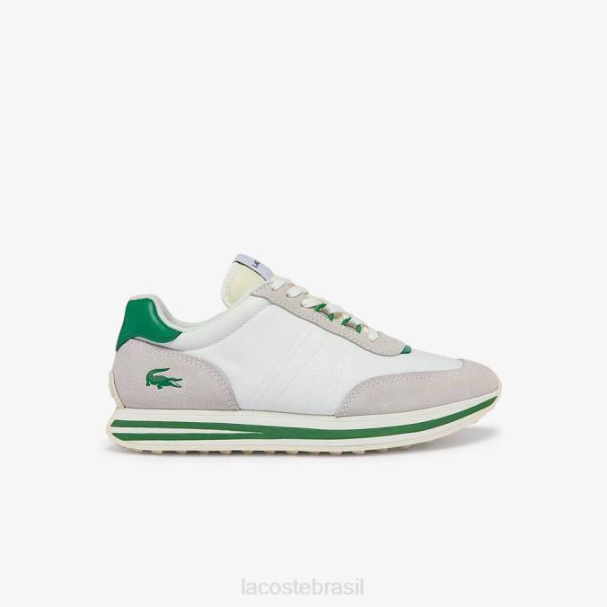 Lacoste mulheres tênis l-spin com detalhes dourados em tecido Branco Verde P2PX2743 sapato