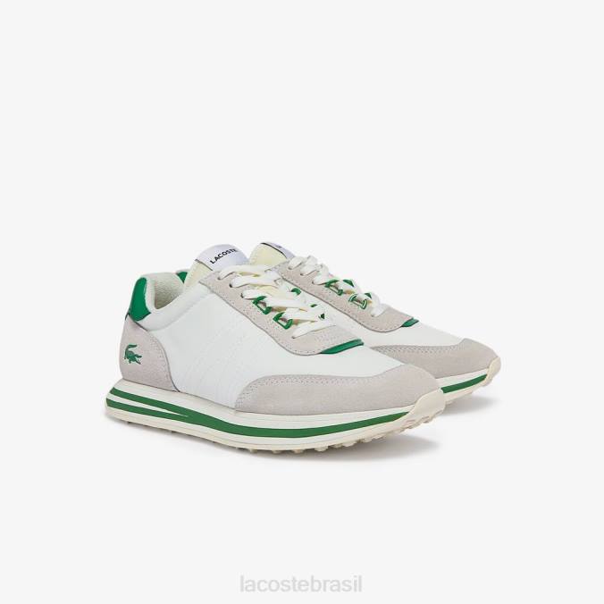 Lacoste mulheres tênis l-spin com detalhes dourados em tecido Branco Verde P2PX2743 sapato