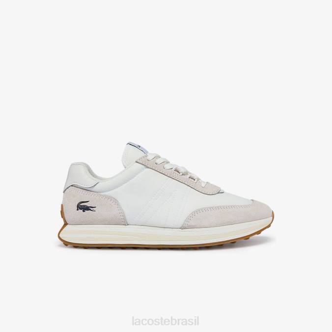 Lacoste mulheres tênis l-spin com detalhes dourados em tecido branco P2PX2744 sapato