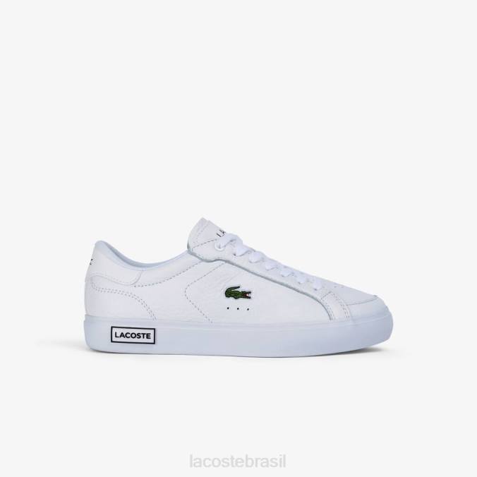Lacoste mulheres tênis powercourt com detalhes em couro Branco preto P2PX2683 sapato