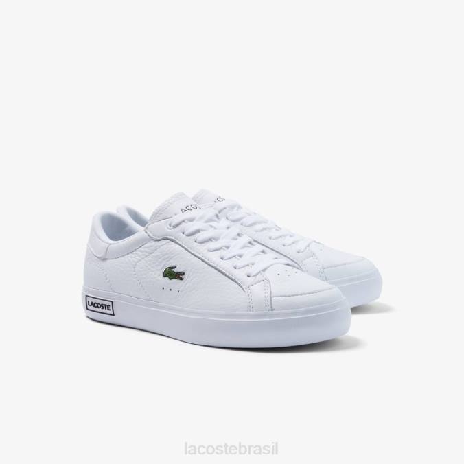 Lacoste mulheres tênis powercourt com detalhes em couro Branco preto P2PX2683 sapato