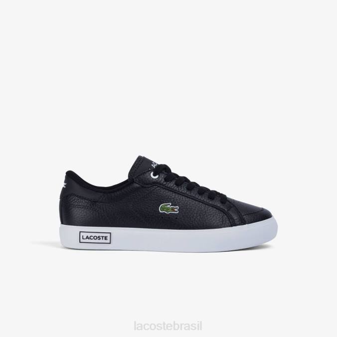 Lacoste mulheres tênis powercourt com detalhes em couro Preto branco P2PX2682 sapato